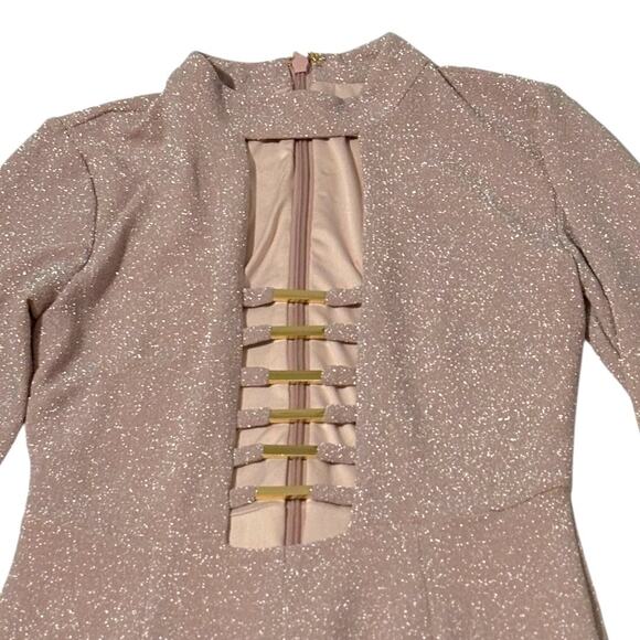 NWT Bebe Jumpsuit - Pink Sparkle - Plunge Neckline Cut-outs - Medium - Picture 8 of 15